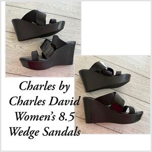 Charles by Charles David 8.5 M black Wedges sandals women’s chunky platforms EUC